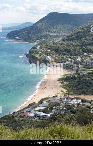 Stanwell Park Beach viewed from the popular hang gliding and paragliding launch point at Bald Hill, Stanwell Tops, New South Wales, Australia Stock Photo