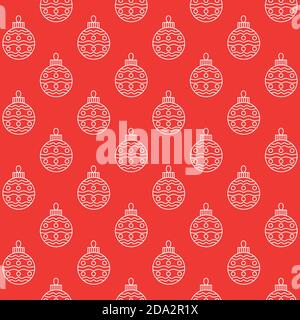Christmas pattern with new years toy, white ball on red, sale, greeting cards, product promotion, web, decoration. Vector Illustration Stock Vector