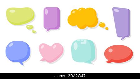Colored comic speech soap bubble set. Glossy bubbles gum blank icon. Cartoon empty text box clouds. Funny abstract different shapes of balloon. Comics message template. Isolated vector illustration Stock Vector