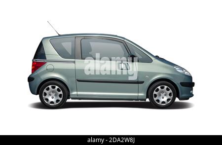 French small compact car, side view isolated on white background Stock Photo