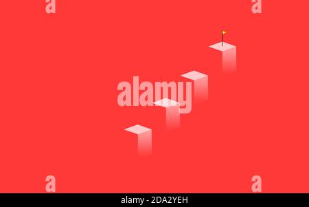 graph columns or 3d stair abstract on red background with top mark, success, goal, dream, ambition, businessman concept, copy space three-dimensional Stock Photo