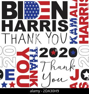 Seamless vector pattern Biden Harris President Elect Thank You. Background American president Joe Biden and vice president Kamala Harris elect. US Stock Vector