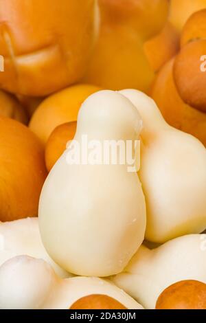 Traditional sicilian cheese called provola on farmers market in Sicily Stock Photo