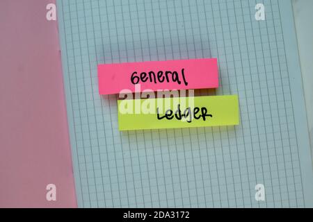 General Ledger write on sticky note isolated on Wooden Table. Stock Photo