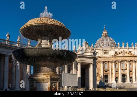 Bernini Fountain, one of the two monumental fountains in St. Peter's Square. Vatican City, Rome, Lazio, Italy, Europe Stock Photo