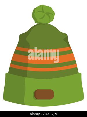 Men's hat with pompom. Winter clothes in cartoon style. Stock Vector