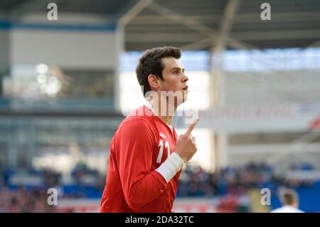 Gareth Bale during the Wales v Norway Vauxhall international friendly match at the Cardiff City Stadium in South Wales. Editorial use only. Stock Photo