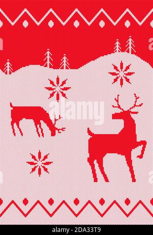 Red seamless knitted pattern. A Christmas background Stock Vector
