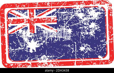 australia flag red grunge rubber stamp vector illustration Stock Vector