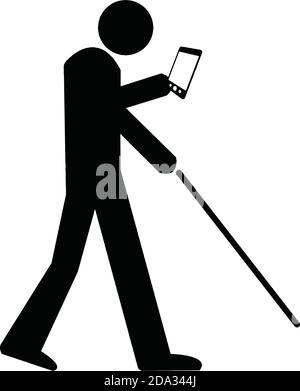 vector illustration an using smartphone or tablet Icon Symbol Sign Pictogram mixed with blind sign. concept smartphone makes people blind. Stock Vector