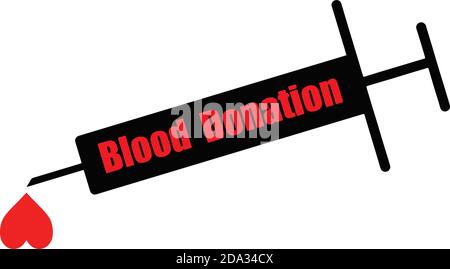 illustration vector black syringe with word BLOOD DONATION and heart shape blood Stock Vector