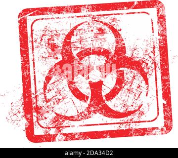 biohazard sign red grunge rubber stamp vector illustration. Stock Vector