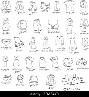 hand drawn set of cloths, doodles Stock Vector