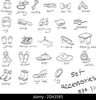 hand drawn set of accessories, doodles Stock Vector