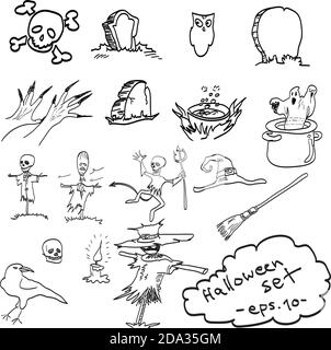 doodles vector hand drawn of Halloween objects, illustration Stock Vector
