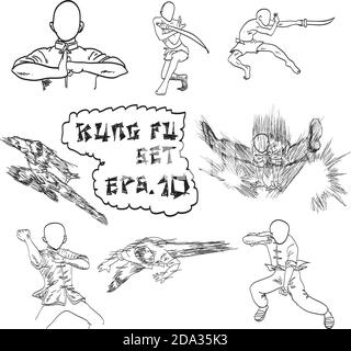 vector hand drawn set of China's kung fu, doodles. Stock Vector