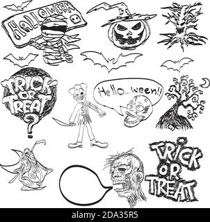 vector hand drawn of Halloween objects. Stock Vector