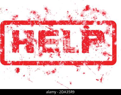 help Grungy red dirty ink stamp, vector format, isolated on white background Stock Vector
