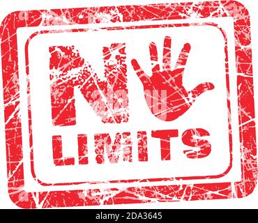 No limit red grunge rubber stamp with hand instead of the O, vector illustration Stock Vector