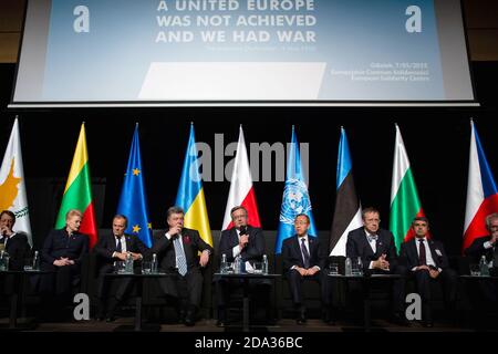GDANSK, POLAND - May 07, 2015: Panel discussion: The effects of the Second World War 70 years Stock Photo