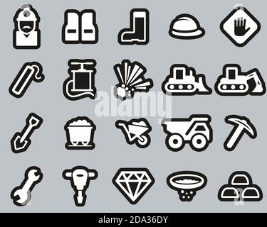 Quarry Or Mine Icons White On Black Sticker Set Big Stock Vector