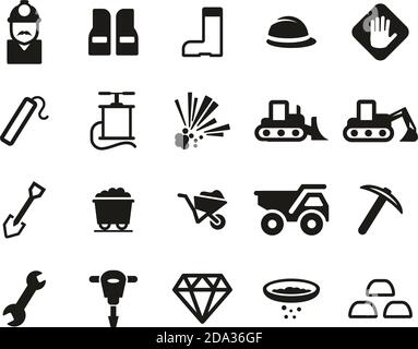 Quarry Or Mine Icons Black & White Set Big Stock Vector