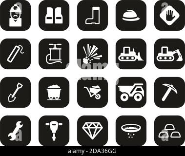 Quarry Or Mine Icons White On Black Flat Design Set Big Stock Vector