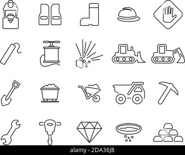Quarry Or Mine Icons Black & White Thin Line Set Big Stock Vector