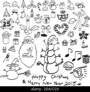 doodles hand drawn christmas set, vector Stock Vector