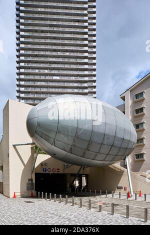 Egg of Winds, architectural metal construction designed by Toyo Ito (1991); Chuo, Tokyo, Japan Stock Photo