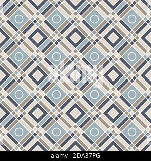 Diamond shapes, crossing lines and cirlces, abstract geometric background. Seamless vector fashion pattern. Perfect for fabric pattern, wallpapers, we Stock Vector