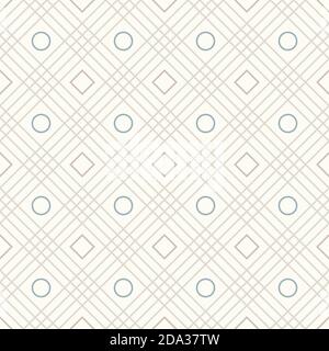 Diamond shapes, crossing lines and cirlces, abstract geometric background. Seamless vector fashion pattern. Perfect for fabric pattern, wallpapers, we Stock Vector