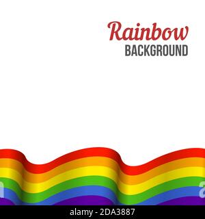 Waving Rainbow flag on white background. Rainbow LGBT flag vector poster or banner template. LGBTQ colors. Vector illustration. Wavy pattern. Stock Vector