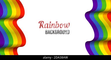 Waving Rainbow flag on white background. Rainbow LGBT flag vector poster or banner template. LGBTQ colors. Vector illustration. Wavy pattern. Stock Vector