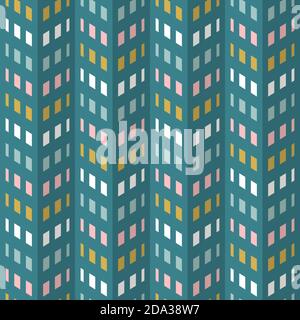 Fashion abstract geometric chevron pattern. Seamless vector background. Teal, mint, pink, mustard yellow retro mid century colors. Fashion fabric or w Stock Vector