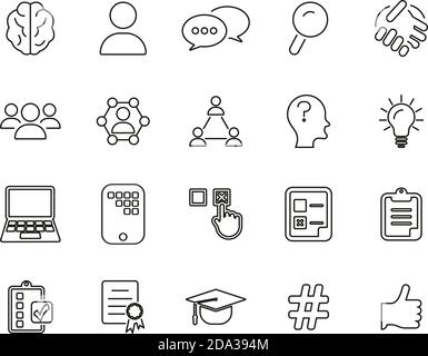 Quiz Or Pop Quiz Icons Black & White Thin Line Set Big Stock Vector