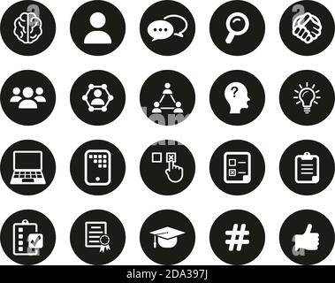 Quiz Or Pop Quiz Icons White On Black Flat Design Circle Set Big Stock Vector