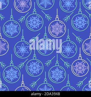 Blue seamless pattern with Christmas balls and snowflake Stock Vector