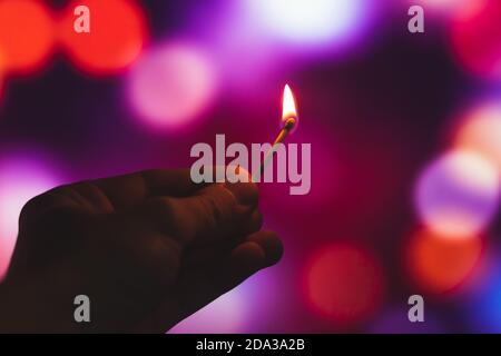 Magical photos of matches on a beautiful bright background with bright bokeh Stock Photo