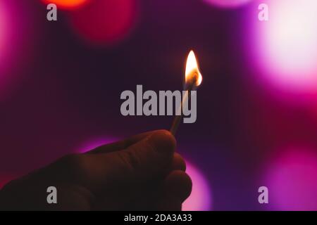 Magical photos of matches on a beautiful bright background with bright bokeh Stock Photo