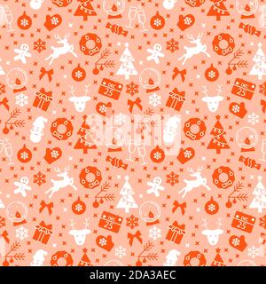 Orange seamless pattern with Christmas symbols Stock Vector