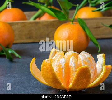 fresh peeled tangarine on a table Stock Photo