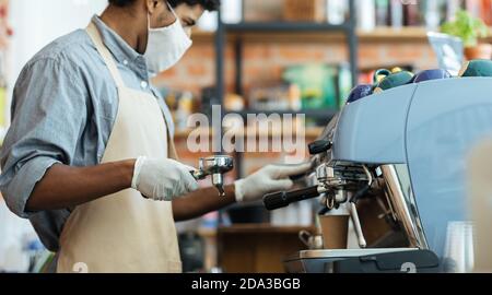 Take away hot coffee at modern coffee shop in morning Stock Photo