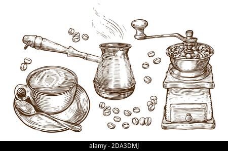 Coffee sketch. Drink concept vintage vector illustration Stock Vector