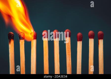 Burning match setting fire to its neighbors Stock Photo - Alamy