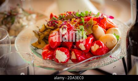 Antipasti served at a party. Stock Photo