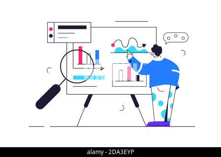 Concept, the guy is studying the data on the blackboard Stock Vector