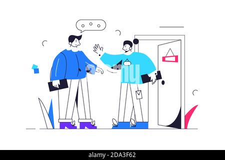 Assistant girl meets the client before entering Stock Vector