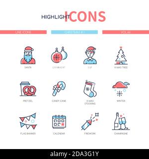 Christmas symbols - line design style icons set Stock Vector