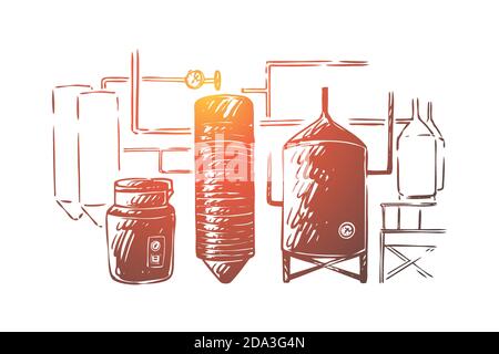 Brewing equipment, lager making process automation, brewery craft, distillery, booze factory, boiling and cooling Stock Vector
